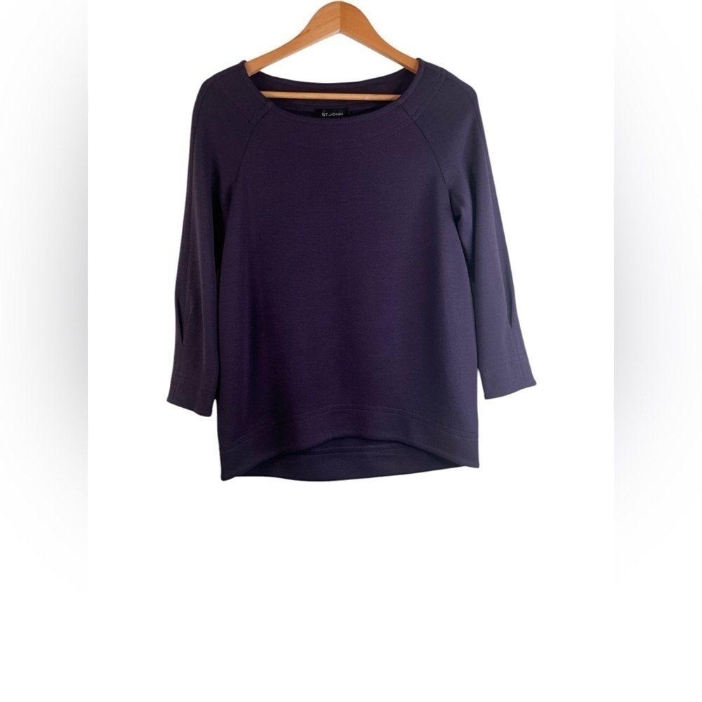 St. John Women 3/4 Sleeve Wool Blend Dark Purple Top Size P or Size 2